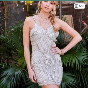 Altar'd State Shimmering Silver Mini Dress